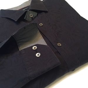 BUGATCHI Classic Fit Black Tonal Jacquard Shirt